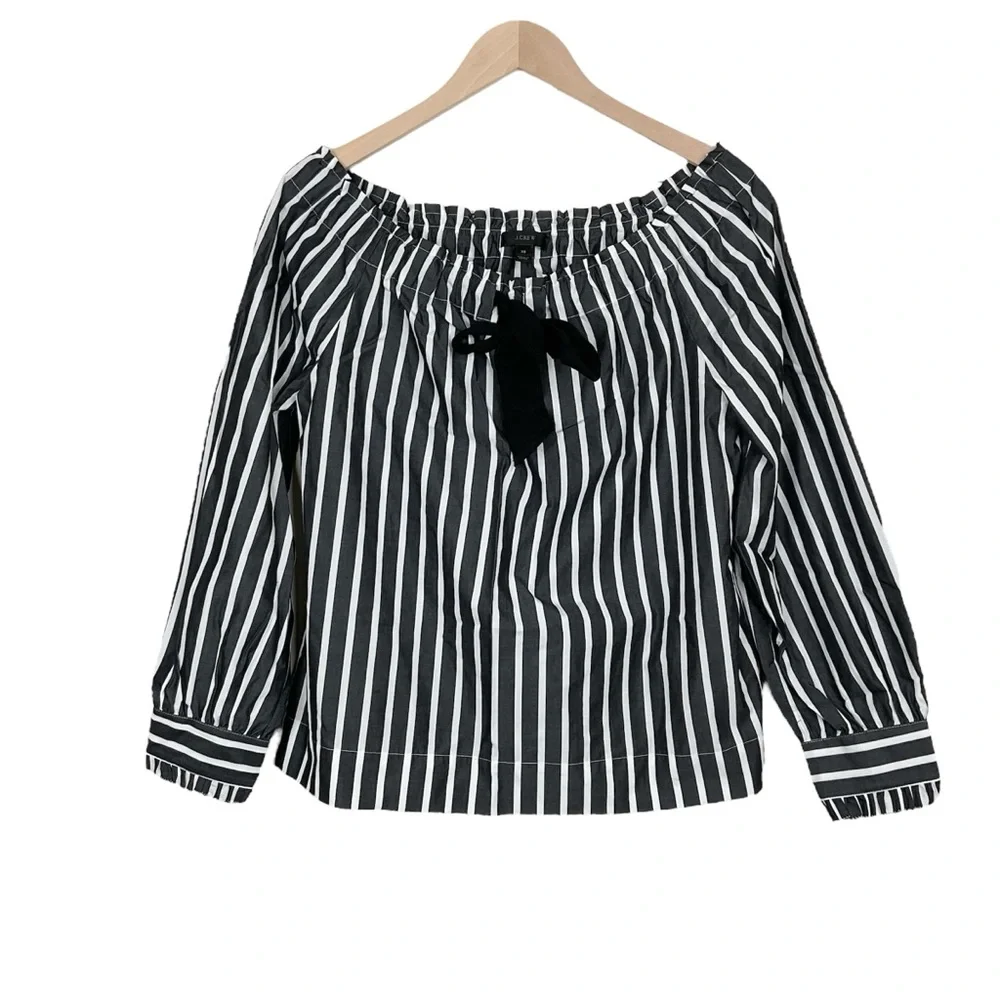 J. Crew Striped Off The Shoulder Top With Bow Size XS